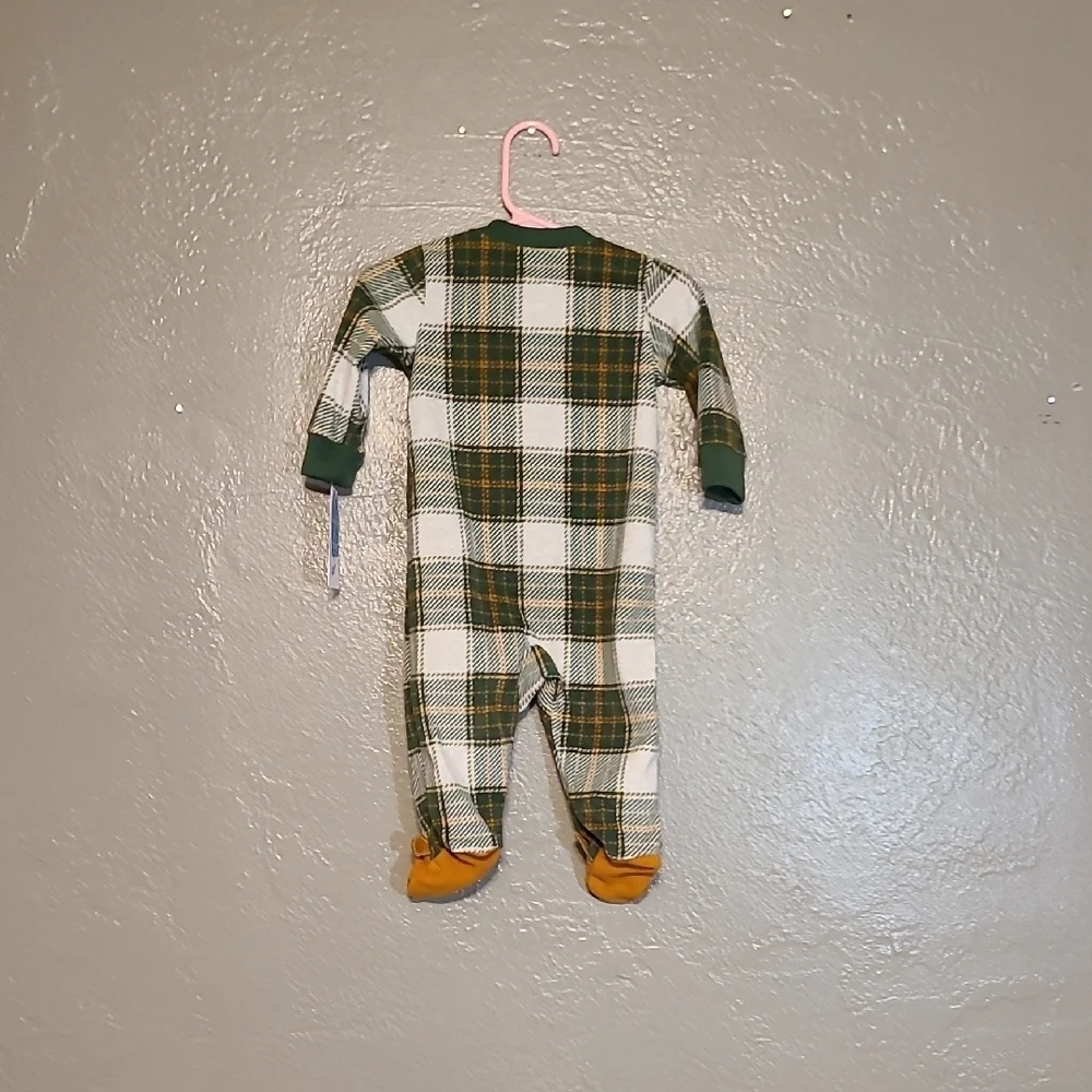 Carters Plaid Green/White Kids 1 Piece Reindeer Footie NWT 6 Months 2 Way Zipper